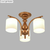 Traditional Gold Semi Flush Ceiling Light Fixture With Frosted Glass Shade - 3/5/6 Lights For