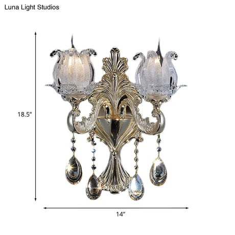 Traditional Gold Semi-Open Flower Frosted Glass Sconce For Living Room Wall.