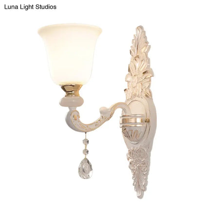 Traditional Indoor Wall Lamp Fixture With Up Bell Shade White Glass - 1 Bulb Lighting