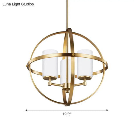 Traditional Ivory Glass Pendant Chandelier With Brass Hanging Fixture - Globe Living Room Lighting