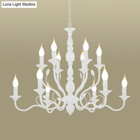 Traditional Metal 2-Tier Candle Chandelier - 10/12/16 Heads White Pendant Lamp For Living Room
