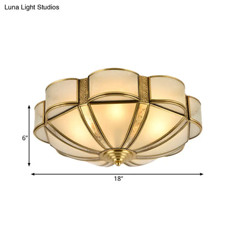 Traditional Metal Brass Flush Mount Chandelier With 3/4/6 Scalloped Heads For Living Room Ceiling -