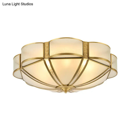 Traditional Metal Brass Flush Mount Chandelier With 3/4/6 Scalloped Heads For Living Room Ceiling -