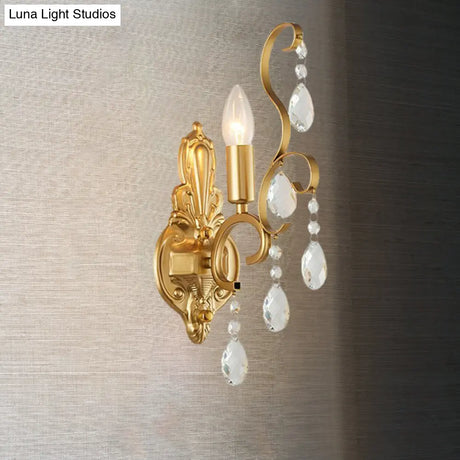 Traditional Metal Candle Wall Lamp With Crystal Swag Accent - 1/2-Light Living Room Mount Fixture