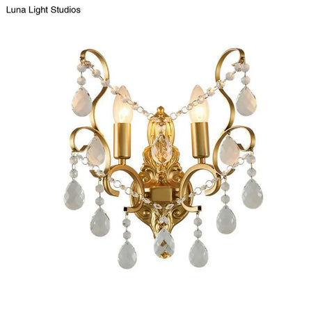 Traditional Metal Candle Wall Lamp With Crystal Swag Accent - 1/2-Light Living Room Mount Fixture