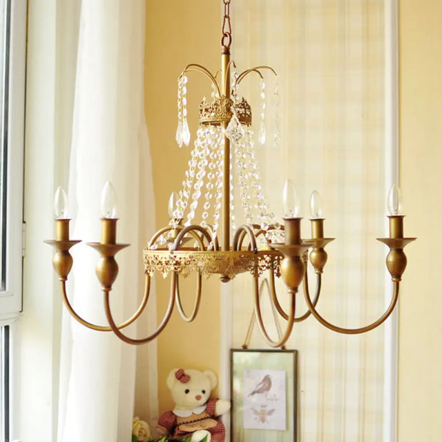Traditional Metal Chandelier - Gold/Grey Finish With Crystal Accents 6-Light Ceiling Pendant For