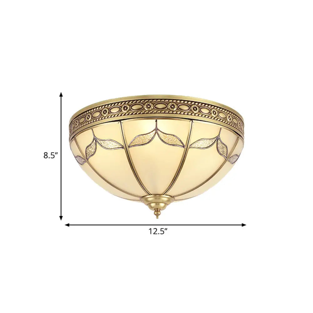 Traditional Milky Glass Bedroom Flushmount Light With Gold Ceiling Lighting - 3/4 Lights 12.5/16