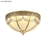 Traditional Milky Glass Bedroom Flushmount Light With Gold Ceiling Lighting - 3/4 Lights