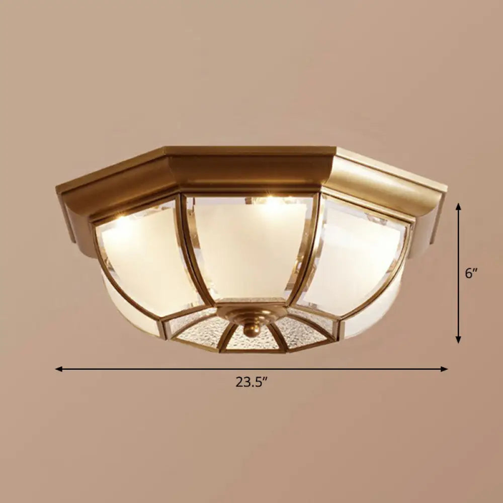 Traditional Octagon Ceiling Lamp With Bronze Finish & Frosted Glass For Kitchen / 23.5’
