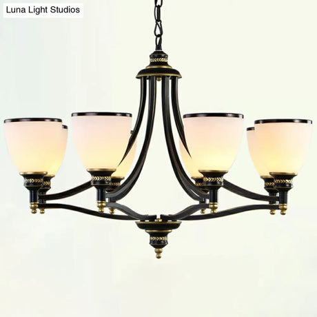 Traditional Opal Glass Black Chandelier Light For Living Room Ceiling