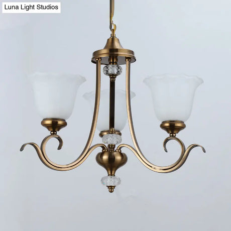 Traditional Opal Glass Floral Chandelier With Multiple Hanging Heads - Bronze Finish