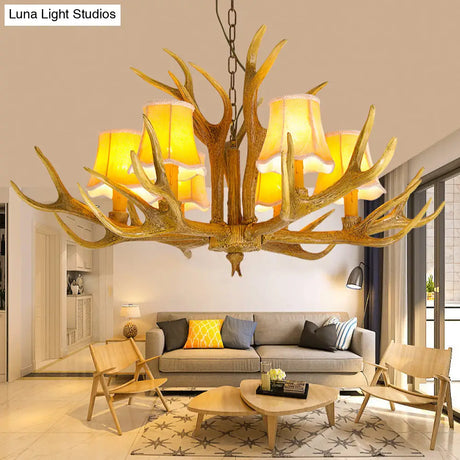 Traditional Resin Chandelier Pendant Light With Antler - Conical Shape Brown Finish 3/4/5 Bulbs