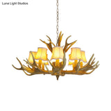 Traditional Resin Chandelier Pendant Light With Antler - Conical Shape Brown Finish 3/4/5 Bulbs