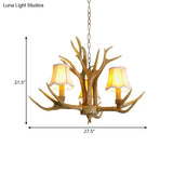 Traditional Resin Chandelier Pendant Light With Antler - Conical Shape Brown Finish 3/4/5 Bulbs