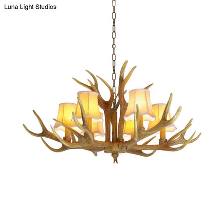 Traditional Resin Chandelier Pendant Light With Antler - Conical Shape Brown Finish 3/4/5 Bulbs