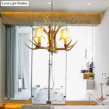 Traditional Resin Chandelier Pendant Light With Antler - Conical Shape Brown Finish 3/4/5 Bulbs