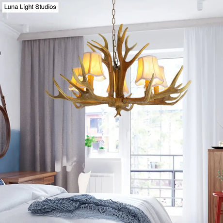 Traditional Resin Chandelier Pendant Light With Antler - Conical Shape Brown Finish 3/4/5 Bulbs