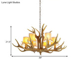 Traditional Resin Chandelier Pendant Light With Antler - Conical Shape Brown Finish 3/4/5 Bulbs