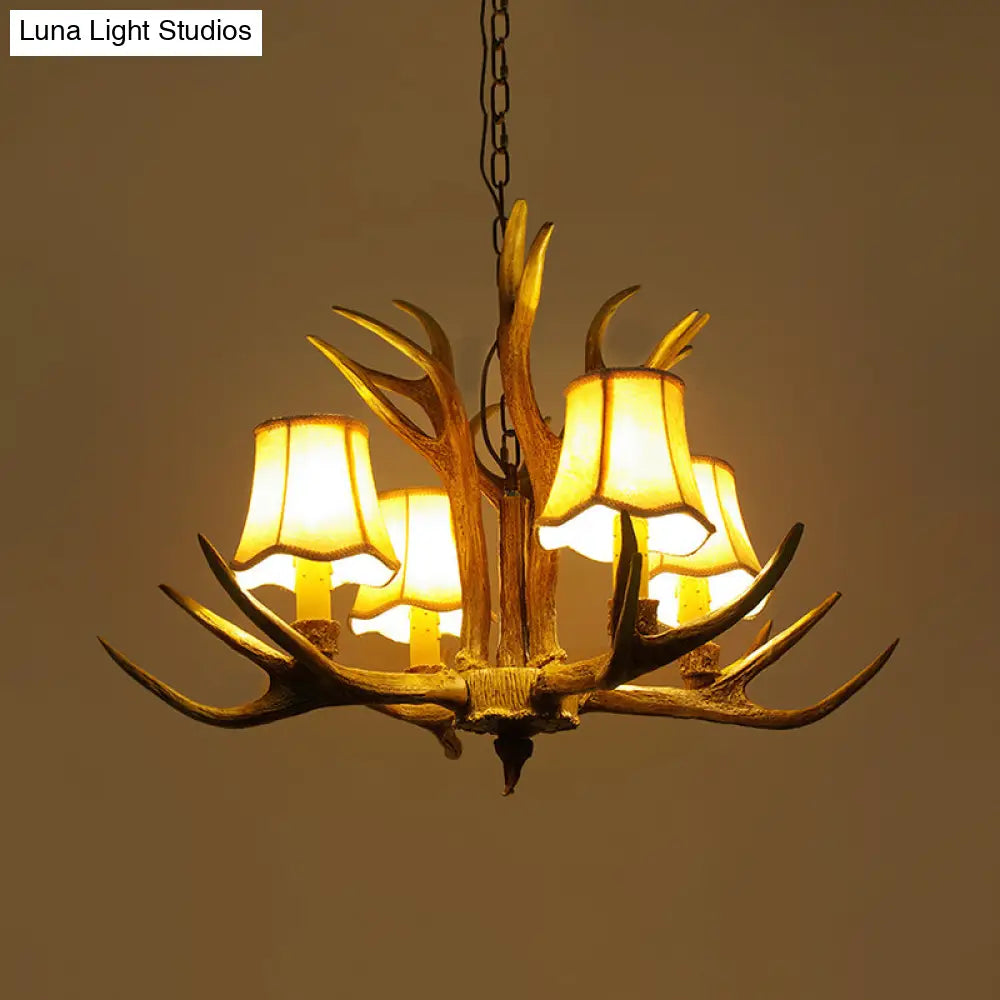 Traditional Resin Chandelier Pendant Light With Antler - Conical Shape Brown Finish 3/4/5 Bulbs