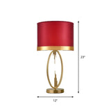 Traditional Round Fabric Table Light In Brass - Single Living Room Nightstand Lighting Red / 12