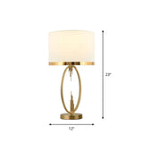 Traditional Round Fabric Table Light In Brass - Single Living Room Nightstand Lighting White / 12