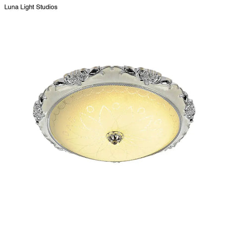 Traditional Round Glass Led Flush Light In Silver/Gold - 12’/16’/19.5’ Width