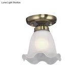 Traditional Scalloped Ceiling Light With Cream Glass And 1 Bulb In Bronze/Brass/Copper Flushmount