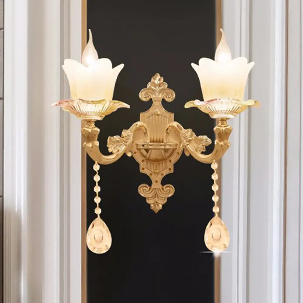 Traditional Scalloped Glass Wall Lamp With Frosted And Gold Sconce For Bedside 2 /