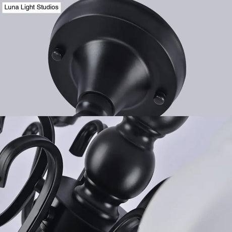 Traditional Semi Flush Ceiling Lamp In Black Bubble Shape White Glass 3/5/6 Lights - Ideal For