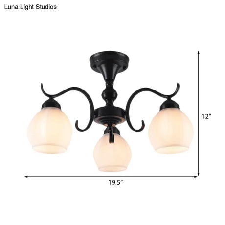 Traditional Semi Flush Ceiling Lamp In Black Bubble Shape White Glass 3/5/6 Lights - Ideal For