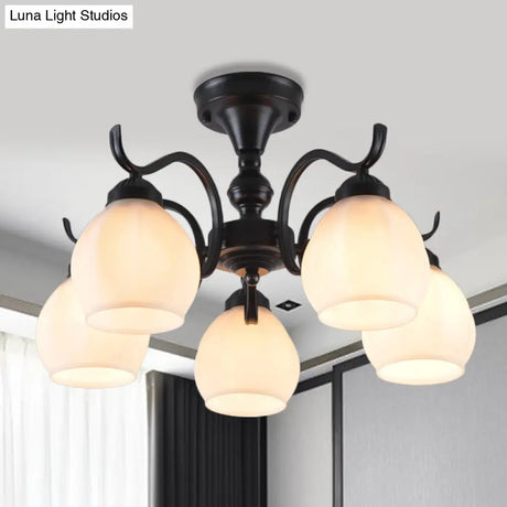 Traditional Semi Flush Ceiling Lamp In Black Bubble Shape White Glass 3/5/6 Lights - Ideal For