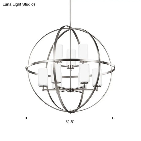 Traditional Silver Cylinder Chandelier With Cage - 3/5/9-Light Metal Dining Room Ceiling Fixture
