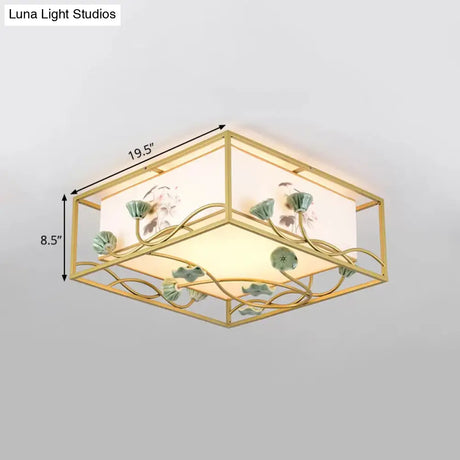 Traditional Square Fabric Flush Mount Lighting - 19.5’/23.5’ Wide 5 Lights Bedroom Ceiling