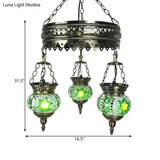 Traditional Stained Art Glass Oval Chandelier - Bedroom Ceiling Lighting (3 Heads) In