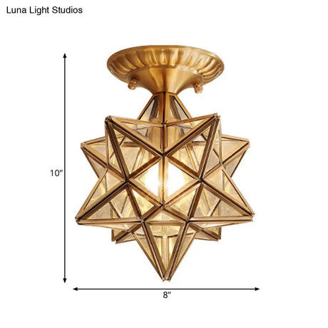 Traditional Star Semi Flush Ceiling Light In Clear/Textured White Glass - Ideal For Living Room