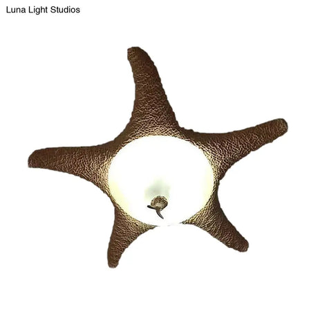 Traditional Starfish Flush Mount Lighting With Frosted Glass And Beige Ceiling Fixture (3 Bulbs)