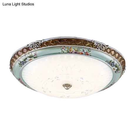 Traditional Style Blue - Brown Led Flush Mount Light Fixture With Cream Glass Domed Design -