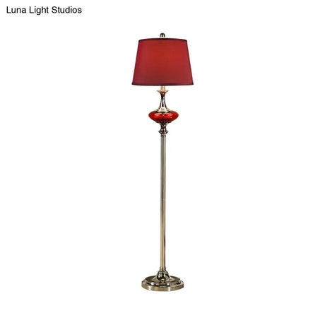 Traditional Style Conical Shade Floor Lamp White/Red Fabric 1 Head For Guest Room