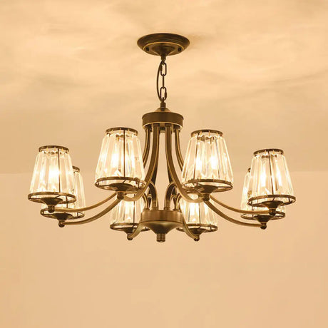 Traditional Style Crystal Prism Hanging Chandelier - Conical Pendant Lighting Fixture 8 / Black