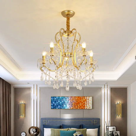 Traditional-Style Gold Crystal Chandelier - 4/6/8 Lights Living Room Hanging Light Fixture 4 /