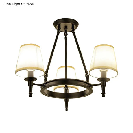 Traditional Tapered Pendant Chandelier - Fabric 3/6/8-Light Black Hanging Fixture With Wagon Wheel