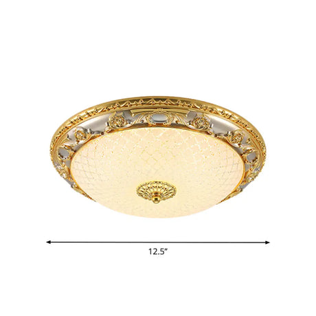 Traditional Veined Glass Gold Bowl-Shaped Led Flushmount Ceiling Light - 12.5/15/19 Wide For Bedroom