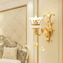 Traditional Wall Light Fixture With Imitation Jade Gold Design And Crystal Draping 1 / A