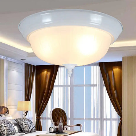 Traditional White Glass Bowl Flush Mount Lamp For Living Room 13’/15’ Wide / 13’