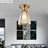 Traditional White Glass Brass Semi Flush Mount Chandelier 5’/6’ Wide Cone/Globe Ceiling 1 Bulb