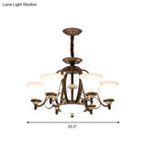 Traditional White Glass Chandelier Lamp With Dark Coffee Bell Shades - 3/6/8 Lights For Living Room