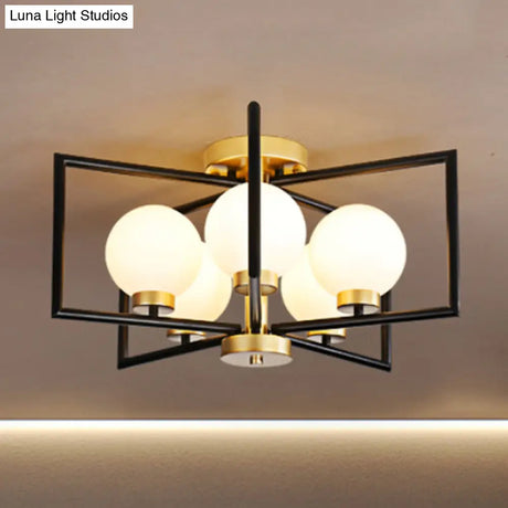 Traditional White Glass Flush Mount Ceiling Fixture With 5 Lights For Living Room