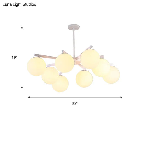 Traditional White Glass Globe Chandelier - 3/6/8 Light Pendant Fixture For Dining Room