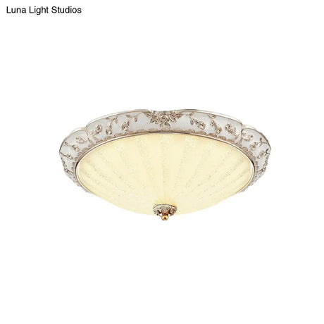 Traditional White Glass Led Flush Mount With Carved Trim – Bowl - Shaped Bedroom Beige Flushmount