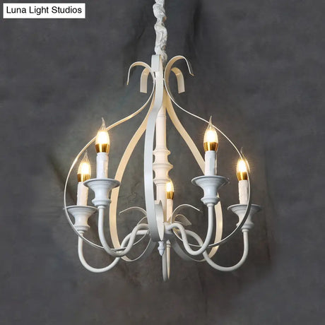 Traditional White Metal Chandelier Light With Swooping Arms 5 Lights For Dining Room Pendant